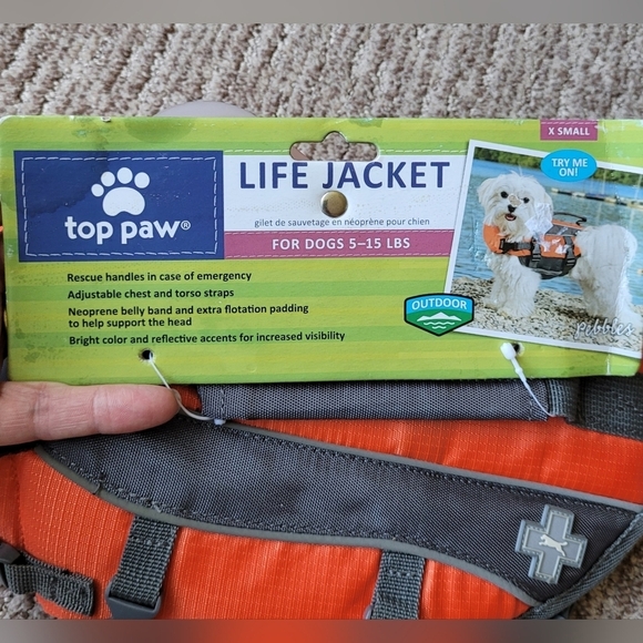 NWT HOT PAW DOG LIFE JACKET with RESCUE HANDLE 5 - 15 LBS XS ORANGE & GREY - Picture 12 of 14